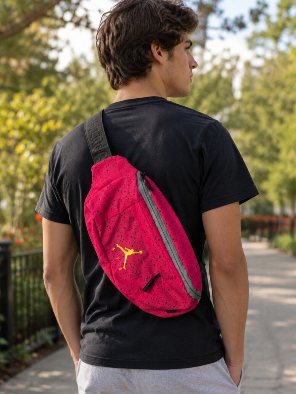 Jordan Jumpman Pink Speckled Print Sling Bag Adjustable Strap Padded Comfort